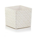 Kremowa kwadratowa osłonka na doniczkę Polnix ceramiczna Vintage 14 ornament  07.127