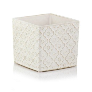 Kremowa kwadratowa osłonka na doniczkę Polnix ceramiczna Vintage 14 ornament  07.127