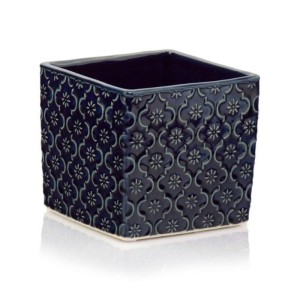 Niebieska kwadratowa osłonka na doniczkę Polnix ceramiczna Vintage 14 ornament  07.130