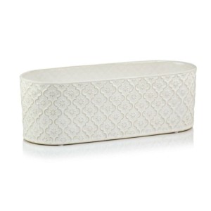 Kremowa osłonka na doniczkę rynna Polnix ceramiczna Vintage 37 ornament  07.131