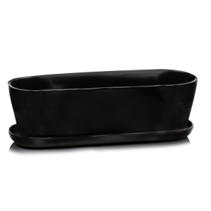 Czarna podłużna doniczka ceramiczna z podstawką 32 cm >>> Polnix kaktusiarka 05.367