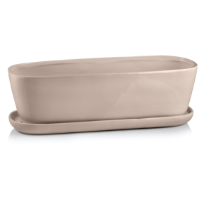 Szarobeżowa podłużna doniczka ceramiczna z podstawką 28 cm >>> Polnix kaktusiarka 05.369