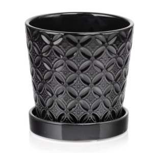 Czarna doniczka ceramiczna z podstawką 15 Polnix 15.022