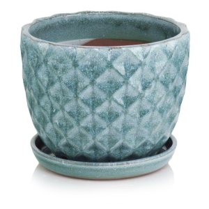 Turkusowa donica ceramiczna ogrodowa z podstawką  14 cm Polnix  Glazed 77.702