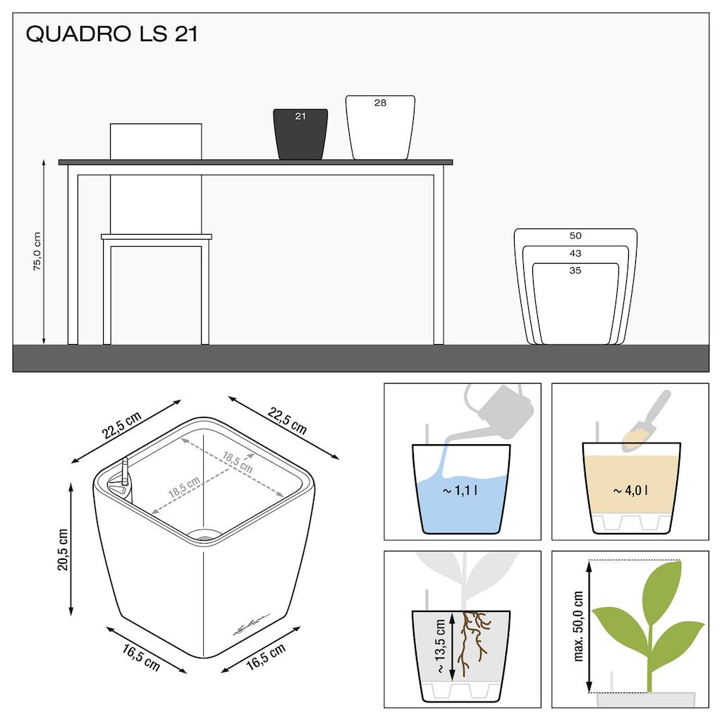 eleganckie donice na taras do salonu Lechuza Quadro Premium LS 21 wymiary