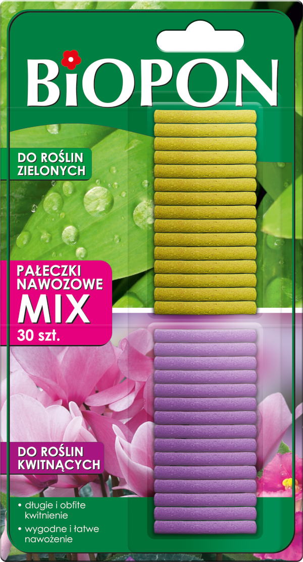 pałeczki nawozowe do roślin kwitnacych i zielonych mix 30szt Biopon