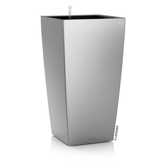 srebrna doniczka z nawadnianiem Lechuza Cubico Premium