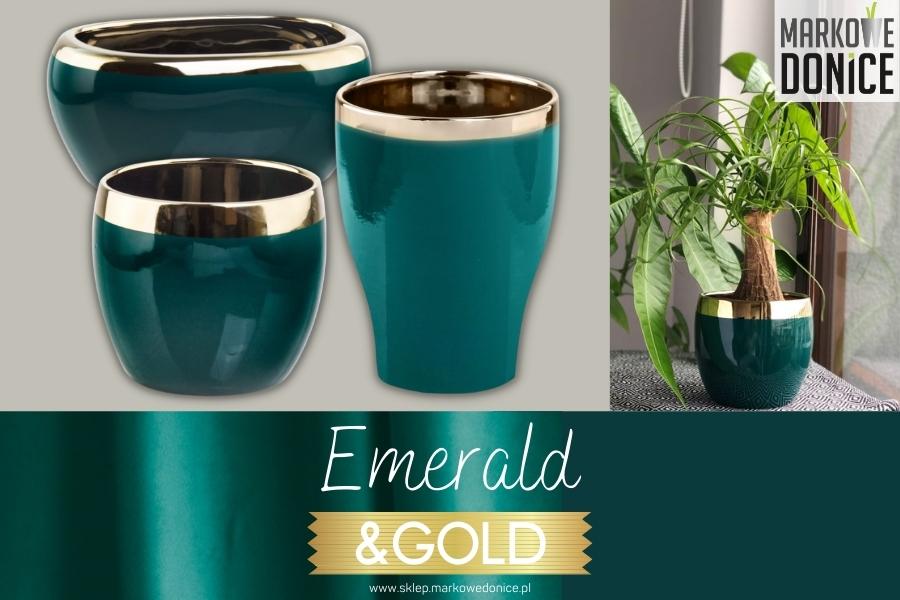 Doniczki osłonki ceramiczne Emerald & Gold